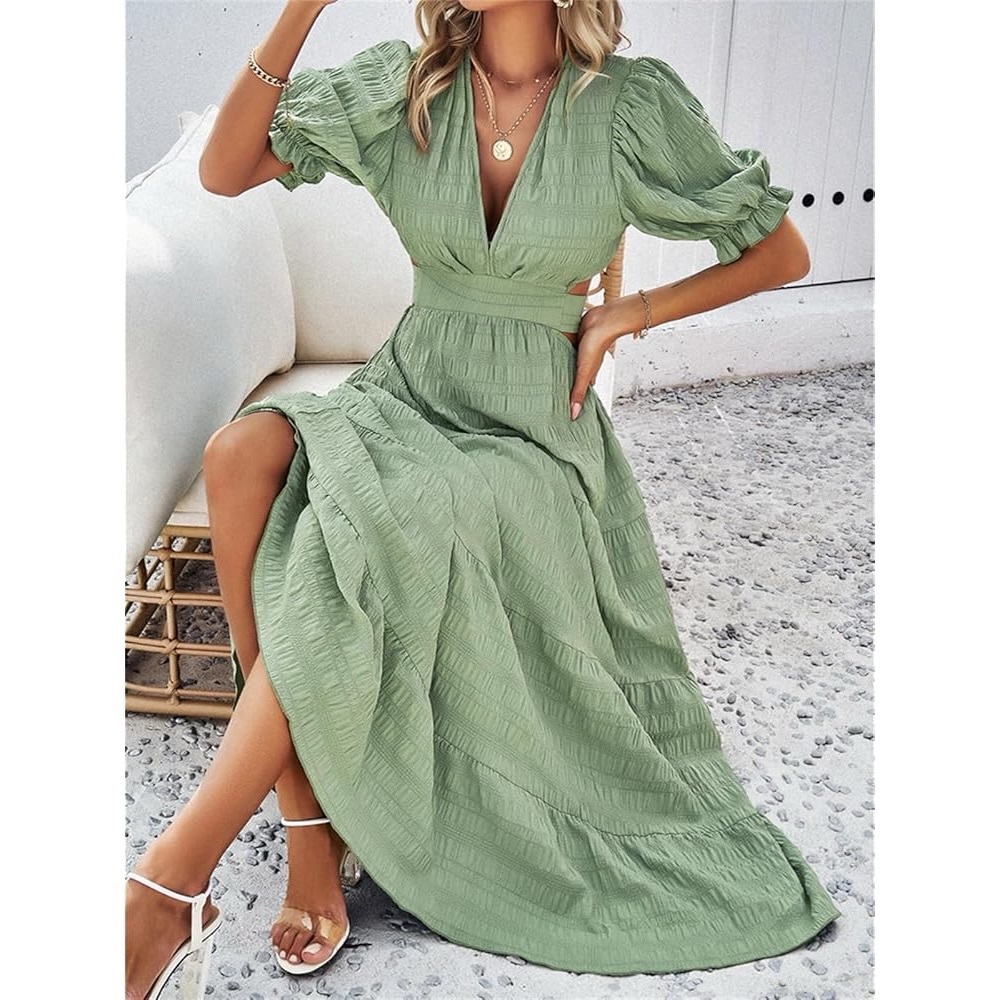 Anna-Casi California Flowy Green Maxi Dress